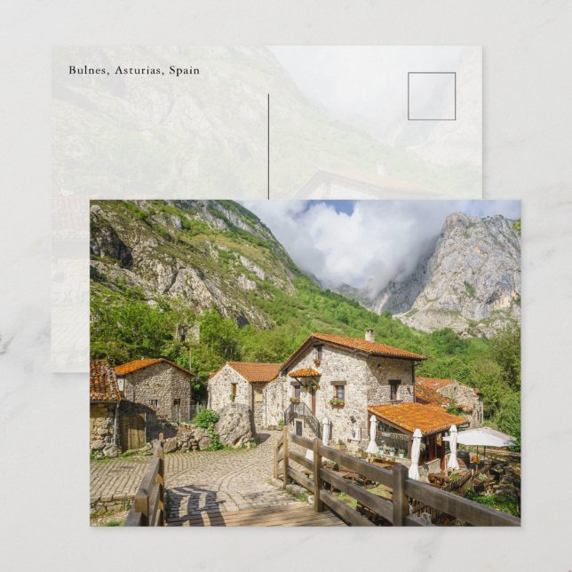 Traditional Stone Houses in Bulnes, Asturias Vykort (Fram/baksida)