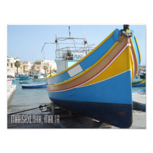 Traditional Striped FishBoat Marsaxlokk Malta Fototryck