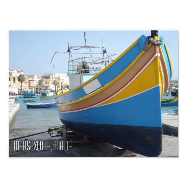 Traditional Striped FishBoat Marsaxlokk Malta Fototryck (Framsidan)