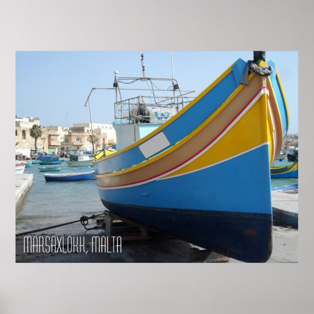 Traditional Striped FishBoat Marsaxlokk Malta Poster (Framsidan)