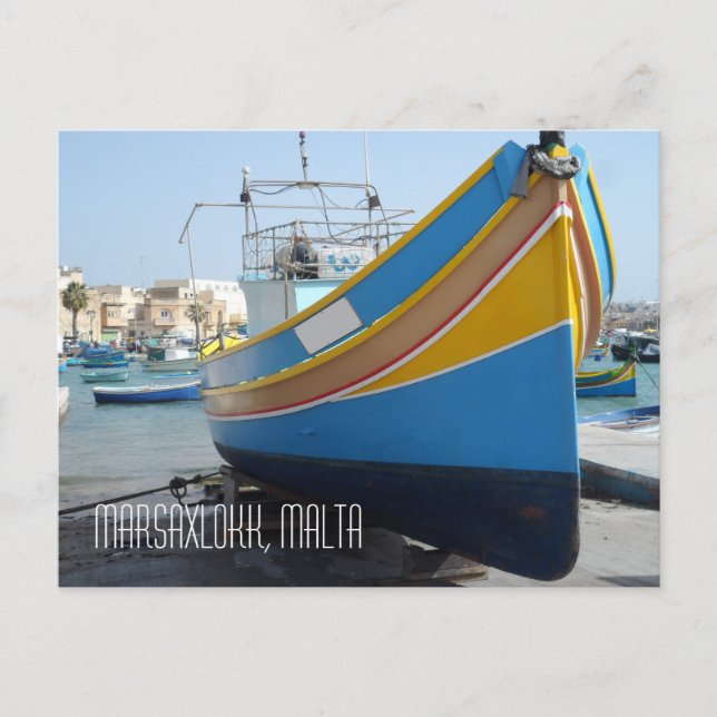 Traditional Striped FishBoat Marsaxlokk Malta Vykort (Framsida)