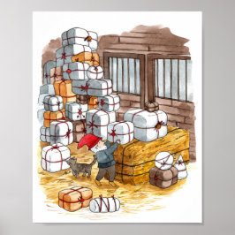 Traditional Swedish Tomten Christmas Watercolor Poster