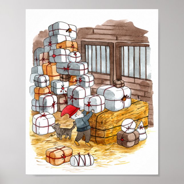 Traditional Swedish Tomten Christmas Watercolor  Poster (Framsidan)