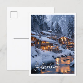 Traditional Swistzerland chalet amidst snowy alper Vykort