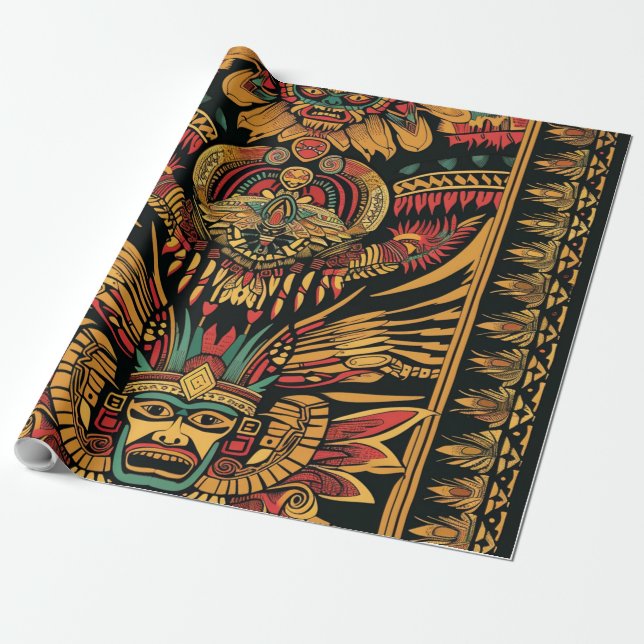 Traditional Teal ’Aztec Dream’ Wrapping Papper Rol Presentpapper (Utrullad)