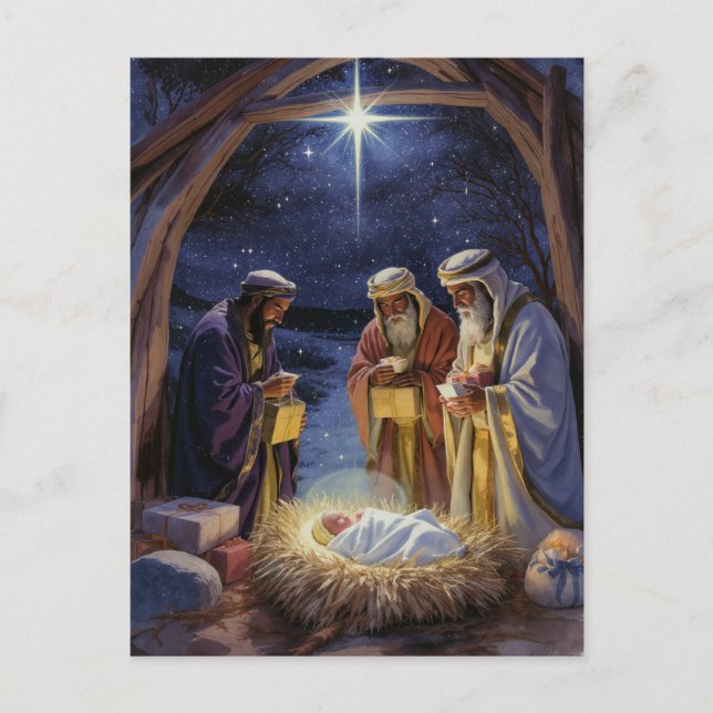 Traditional Three Wise Men Nativity Helg Vykort (Framsida)