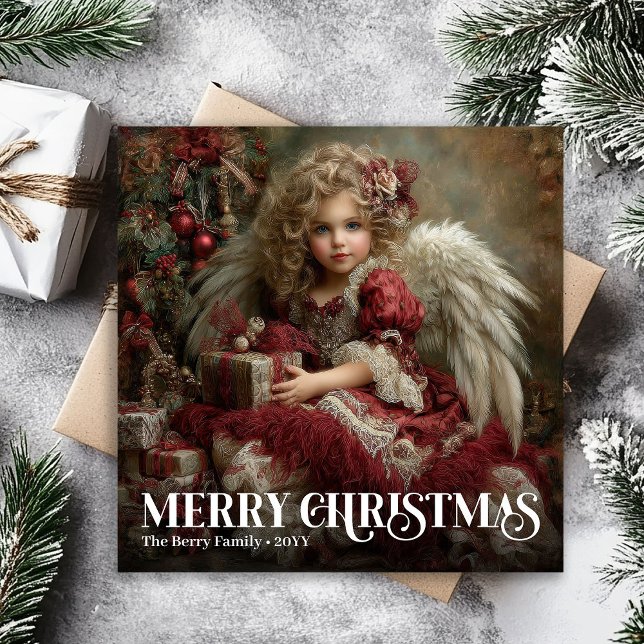 Traditional Victorian Angel Burgundy Red Gold Card Julkort (Traditional Victorian Angel Burgundy Red Gold Card)