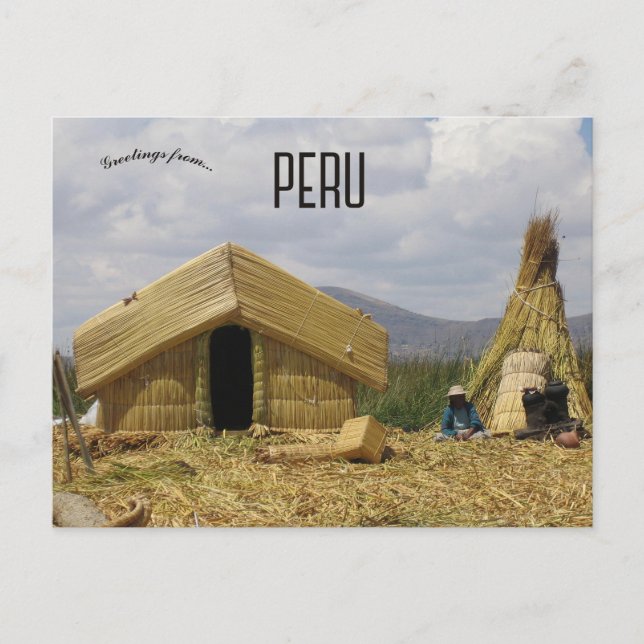 Traditional Village Lake Titicaca Peru Vykort (Framsida)