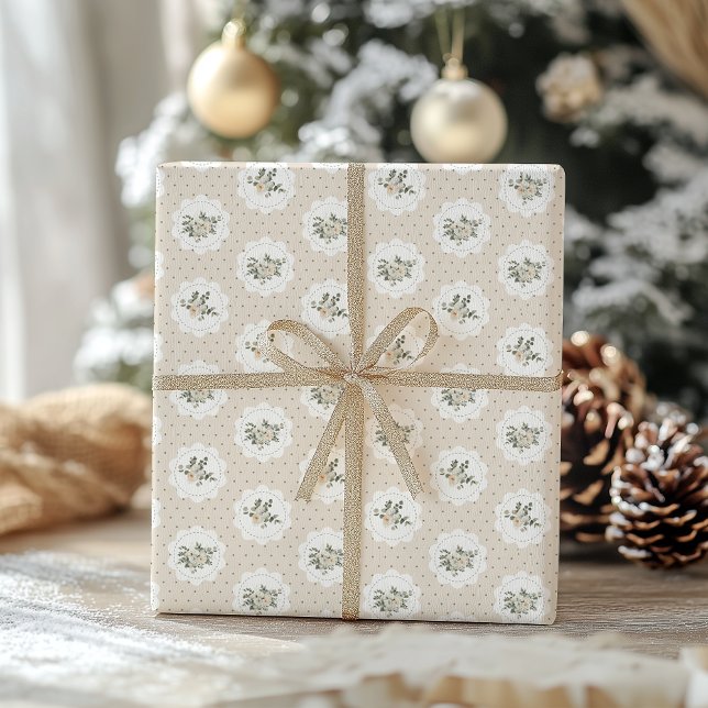 Traditional Vintage Beige Christmas Wrapping Paper Presentpapper (Skapare uppladdad)