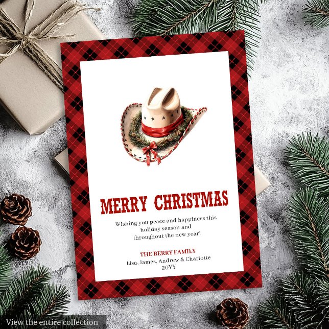 Traditional Western Plaid Holiday Greeting Card Julkort (Traditional Western Plaid Holiday Greeting Card)