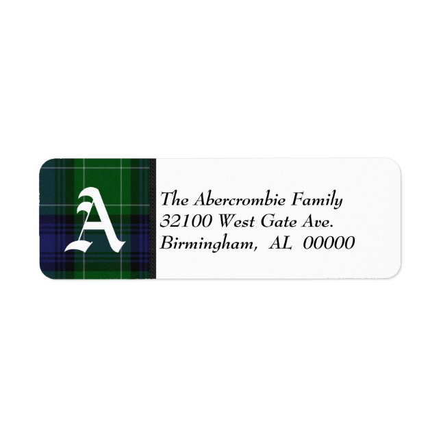 Traditionell Abercrombie Tartan Play Monogram Returadress Etikett (Framsidan)