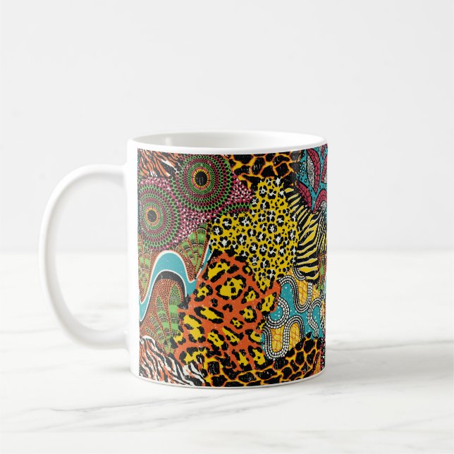 Traditionell afrikansk väv och animaliska skinsar  kaffemugg (Vänster)