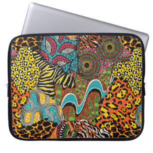 Traditionell afrikansk väv och animaliska skinsar laptop fodral