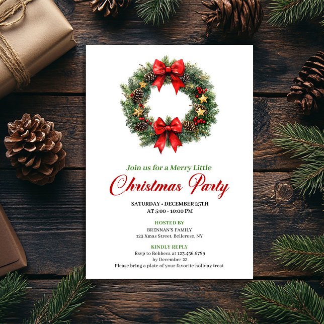 Traditionell akvarell julkrans inbjudan (Traditional Watercolor Christmas Wreath Invite)