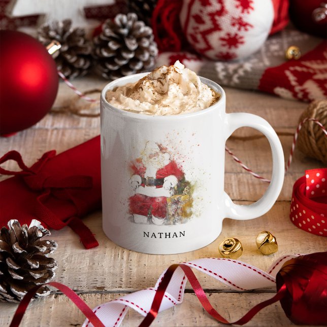 Traditionell akvarell Tomte Personlig Kaffemugg (Skapare uppladdad)
