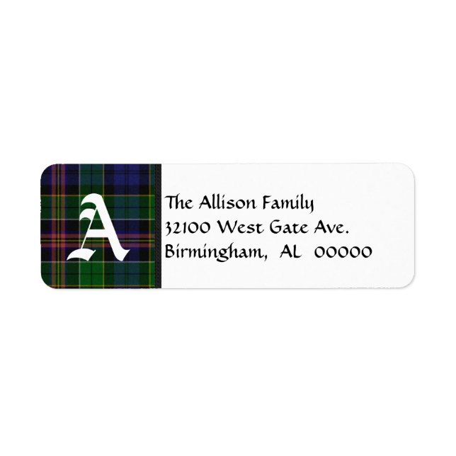 Traditionell Allison Tartan Play Monogram Returadress Etikett (Framsidan)