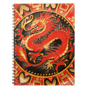 Traditionell antika kinesiska draken Red Guld Gold Anteckningsbok