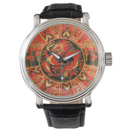 Traditionell antika kinesiska draken Red Guld Gold Armbandsur