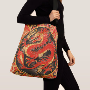 Traditionell antika kinesiska draken Red Guld Gold Axelväska