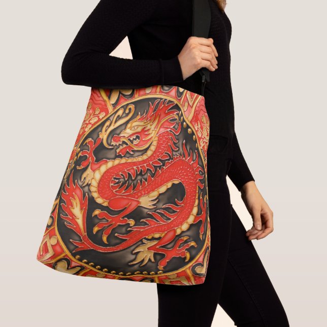 Traditionell antika kinesiska draken Red Guld Gold Axelväska (Närbild)