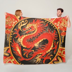 Traditionell antika kinesiska draken Red Guld Gold Fleecefilt