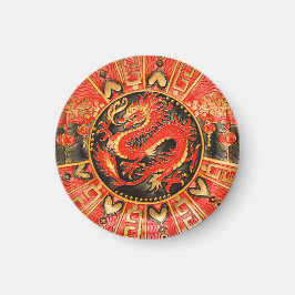 Traditionell antika kinesiska draken Red Guld Gold Magnet