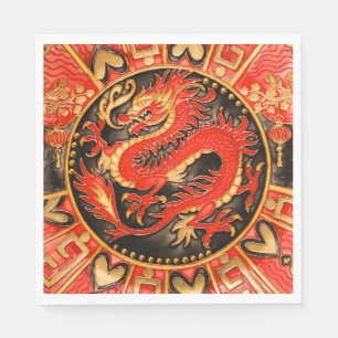 Traditionell antika kinesiska draken Red Guld Gold Pappersservett