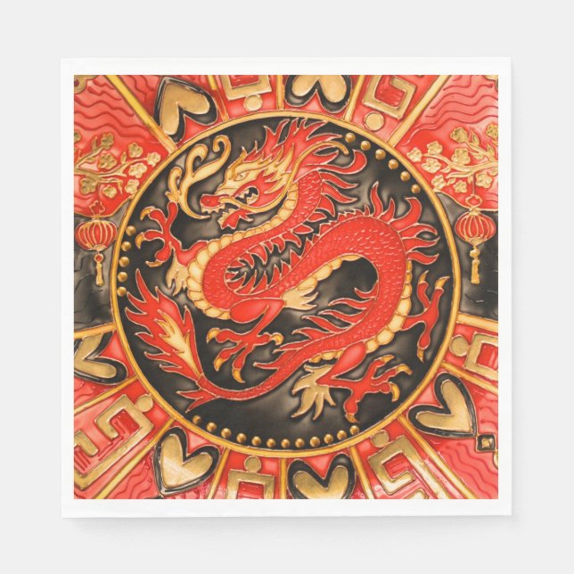 Traditionell antika kinesiska draken Red Guld Gold Pappersservett (Framsidan)