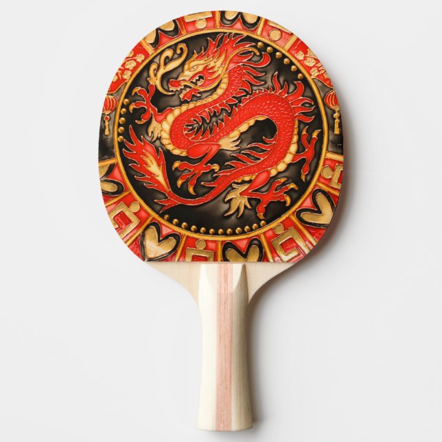 Traditionell antika kinesiska draken Red Guld Gold Pingisracket (Framsidan)