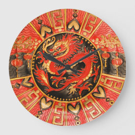 Traditionell antika kinesiska draken Red Guld Gold Stor Klocka