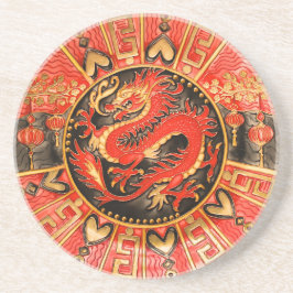 Traditionell antika kinesiska draken Red Guld Gold Underlägg