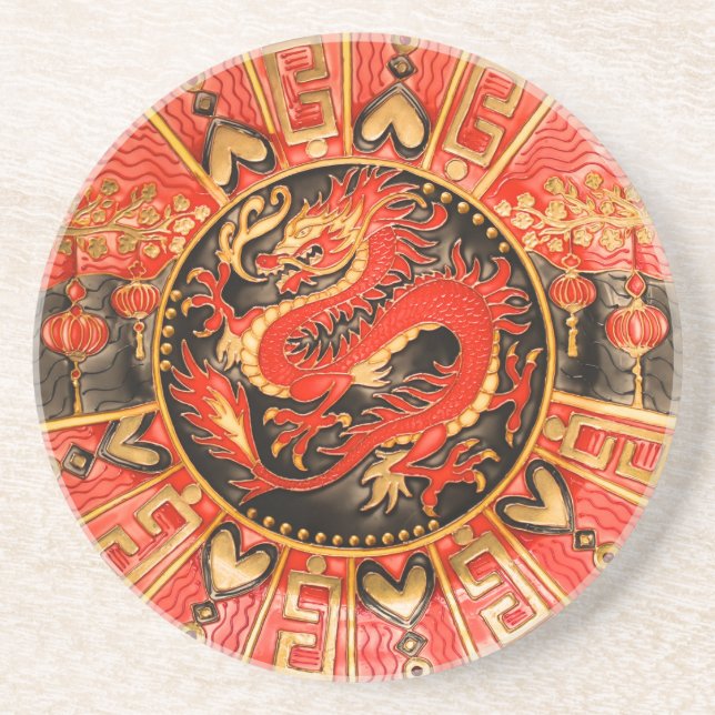 Traditionell antika kinesiska draken Red Guld Gold Underlägg (Framsidan)