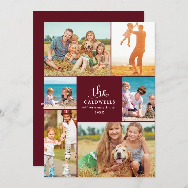 Traditionell Årsöversikt Fotokollage | Röd Julkort (Fram/baksida)