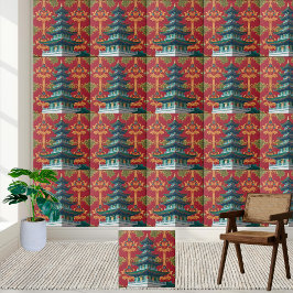Traditionell asiatisk pagoda Decorative Tile Kakelplatta