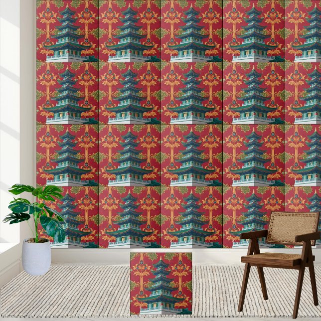 Traditionell asiatisk pagoda Decorative Tile Kakelplatta (Traditional Asian Pagoda Decorative Tile)