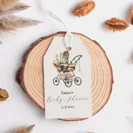 Traditionell Baby Carriage Flowers Soft Pastel Presentetikett