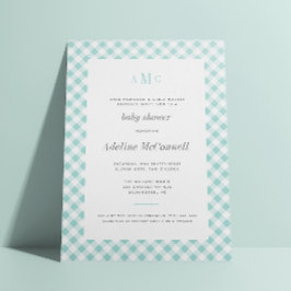 Traditionell babystövel för Aqua Blue Gingham Inbjudningar