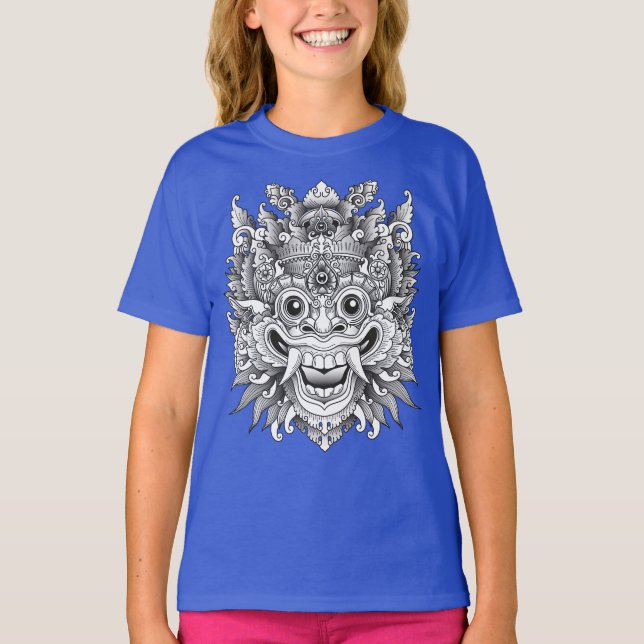 Traditionell balinesisk barongmask t shirt (Framsida)