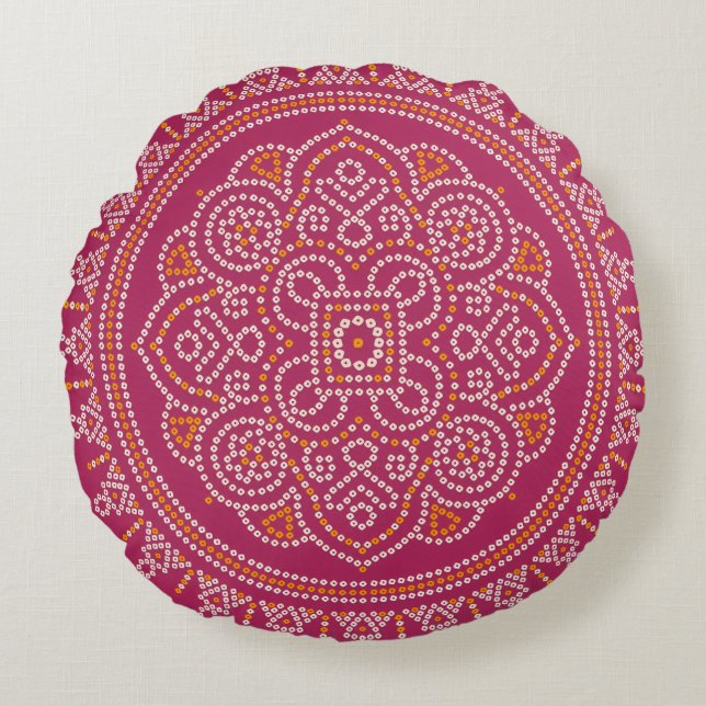 Traditionell Bandhani Mandala Rund Kudde (Framsidan)