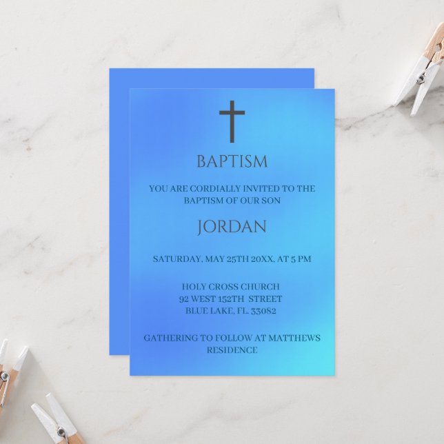 Traditionell baptism i blå Religiösa Kor Inbjudningar (Fram/Back In Situ)
