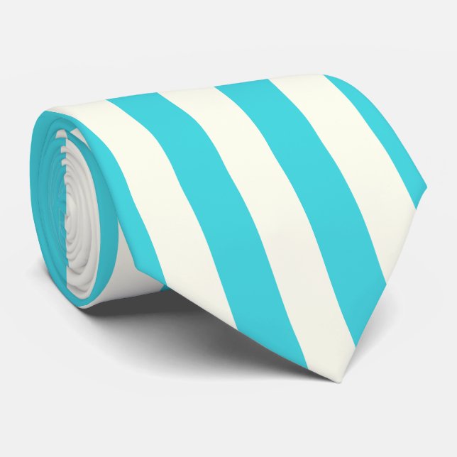 Traditionell Beige och Light Blue Rand Mönster Slips (Rullad)