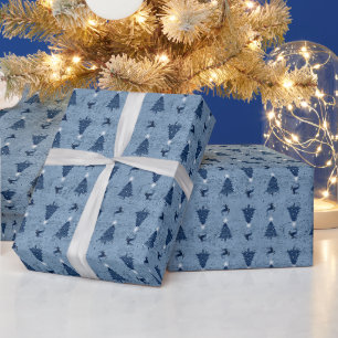 Traditionell blå Julgranar och renar Presentpapper