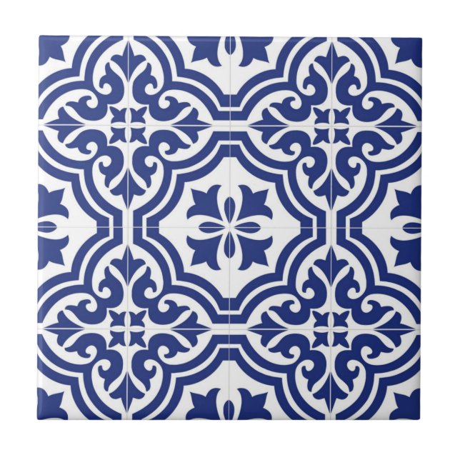 Traditionell blå och vit spansk Azulejo Kakelplatta (Framsidan)