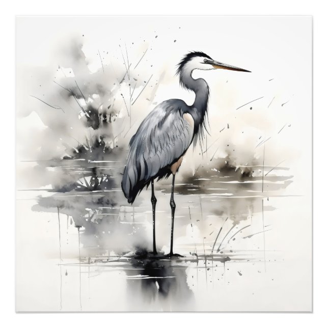 Traditionell Bläck Heron Fototryck (Framsidan)