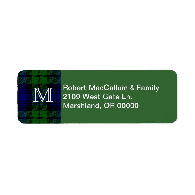 Traditionell Black Watch Tartan Play Returadress Etikett (Framsidan)