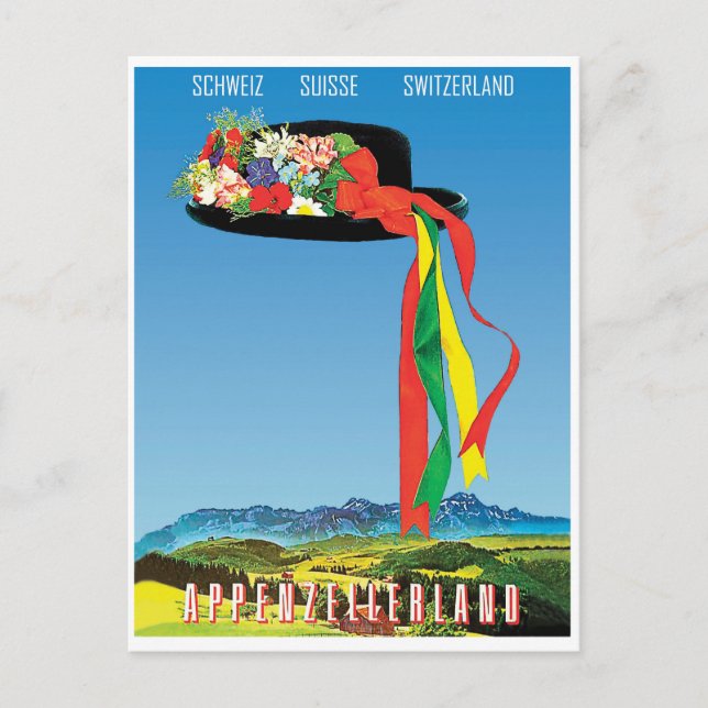 Traditionell blomhatt i Appenzellerland fält Vykort (Framsida)