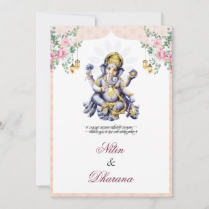 Traditionell Blommig Ganesha Indiskt Bröllopskort Inbjudningar
