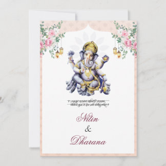 Traditionell Blommig Ganesha Indiskt Bröllopskort Inbjudningar