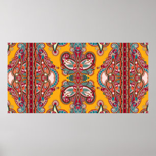 Traditionell blommigt paisley bandanna. Unga Poster