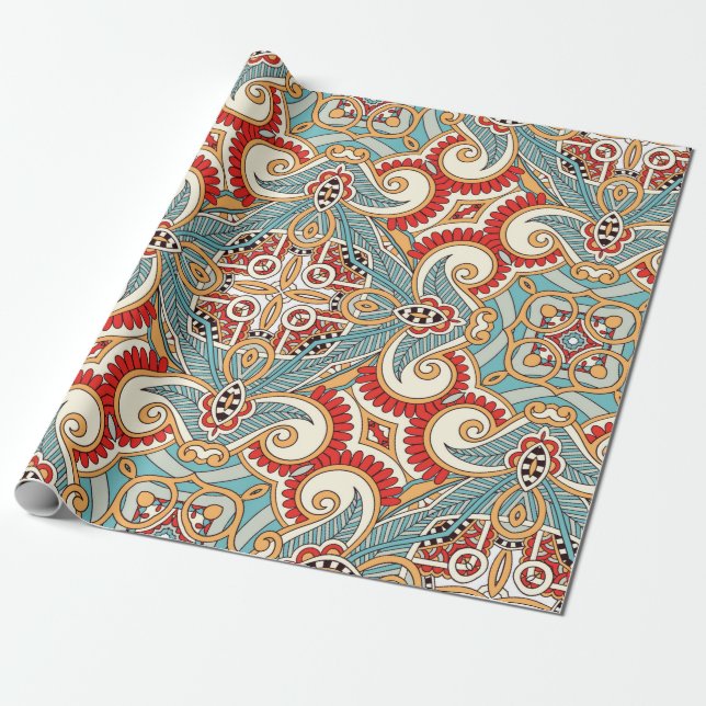 Traditionell blommigt paisley bandanna. Unga Presentpapper (Utrullad)